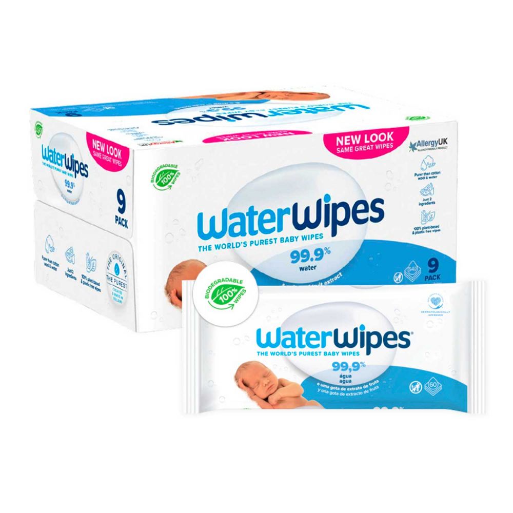 Toallitas húmedas biodegradables WaterWipes, paquete de 60 x 12